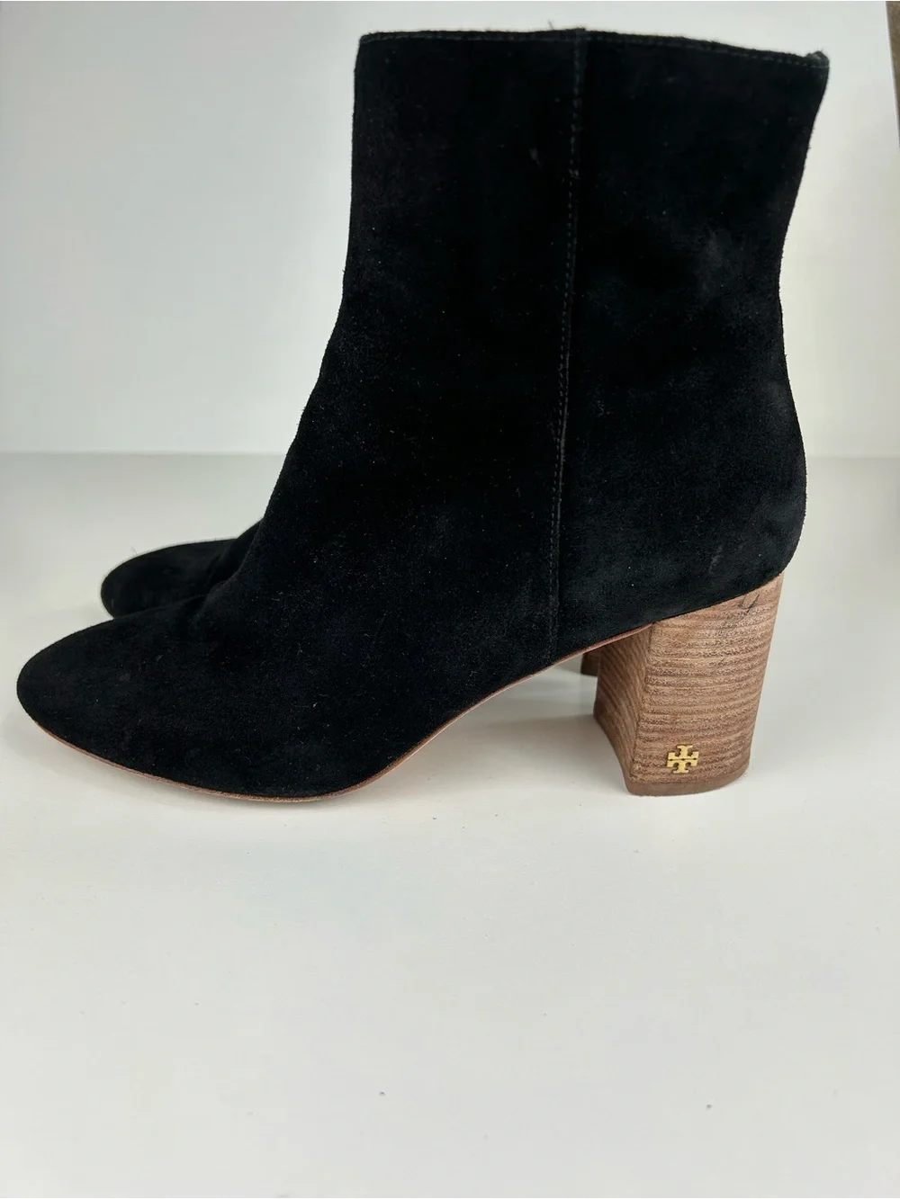 Tory Burch Brooke Black Suede Ankle Boots with Wood Block Heel Size 10